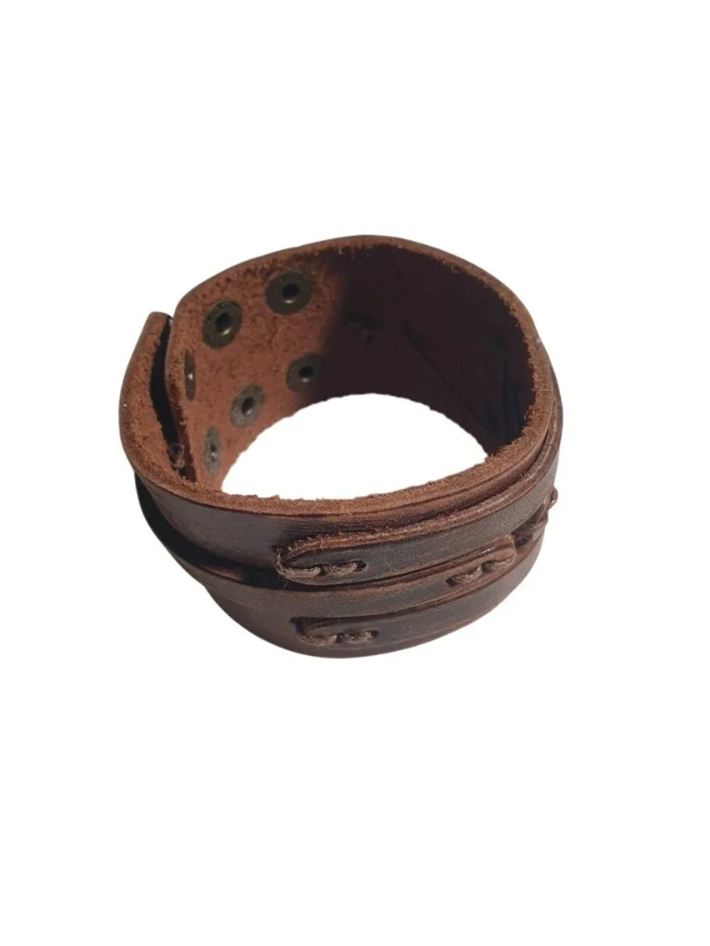 Brown Adjustable Leather Cuff Bracelet Snap Closure Straps Unisex Wristband 7 to